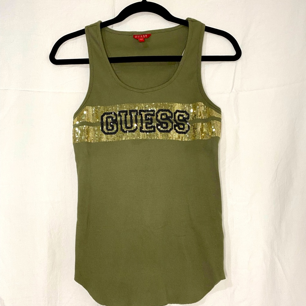 Guess Olive Green sequence logo tank top